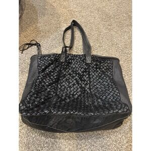 Genuine Black Leather Weaved Shoulder Bag
